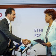 Image of USAID Mission Director Sean Jones and NEBE Ethiopia chair Birtukan Midekssa