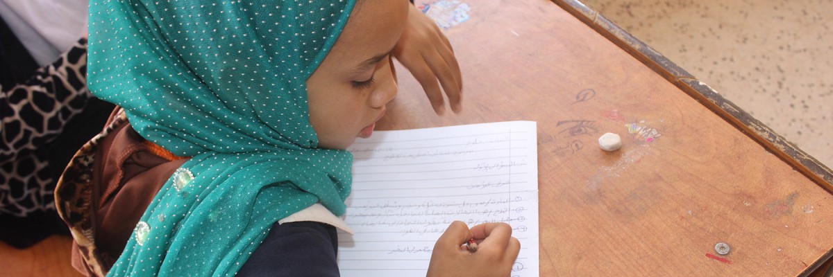 A Young Student Completes an Assignment at School in Libya. Photo: ©UNDP Libya/ Ali Alshareef.