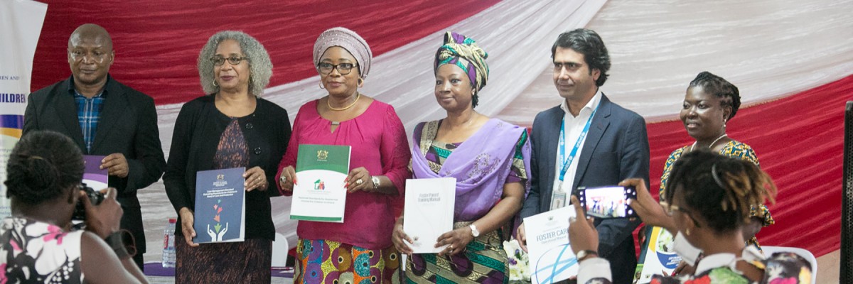 The Minister for Gender, Children and Social Protection, Cynthia Morrison in a group photo with representatives from USAID, UNICEF and directors of the ministry.